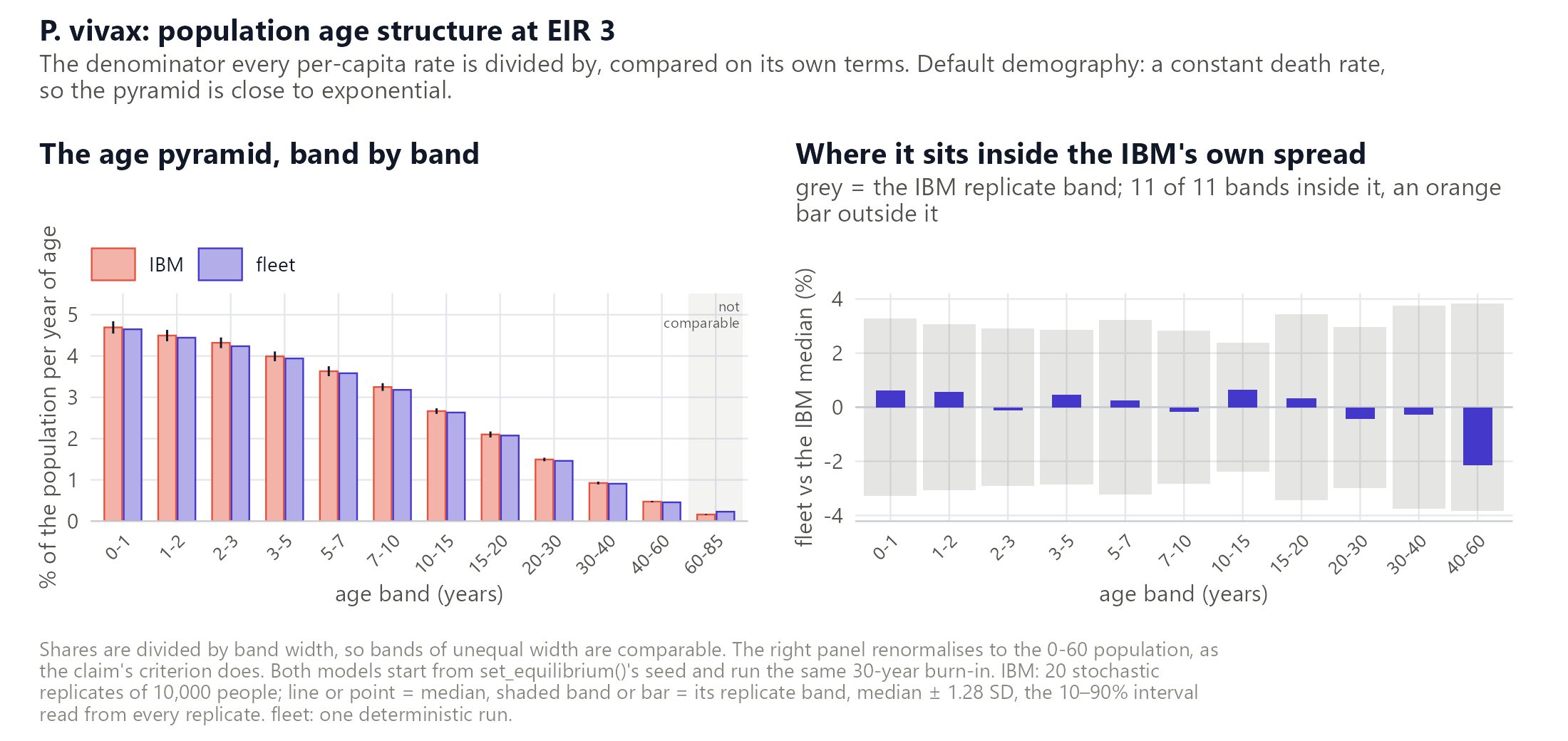 The population age structure matches the IBM's. Verdict: pass.